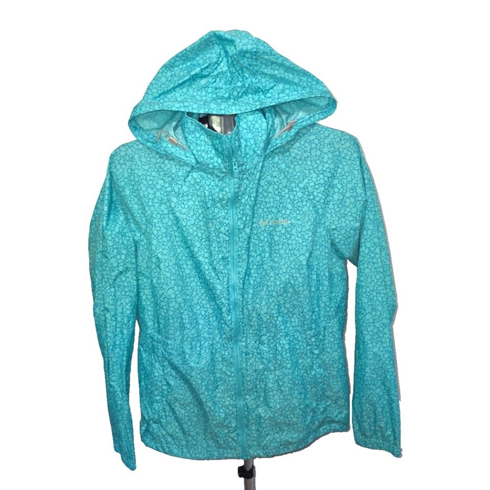 Columbia Wind Rain Coat Jacket Size Large Blue Logo Front Zip Front L